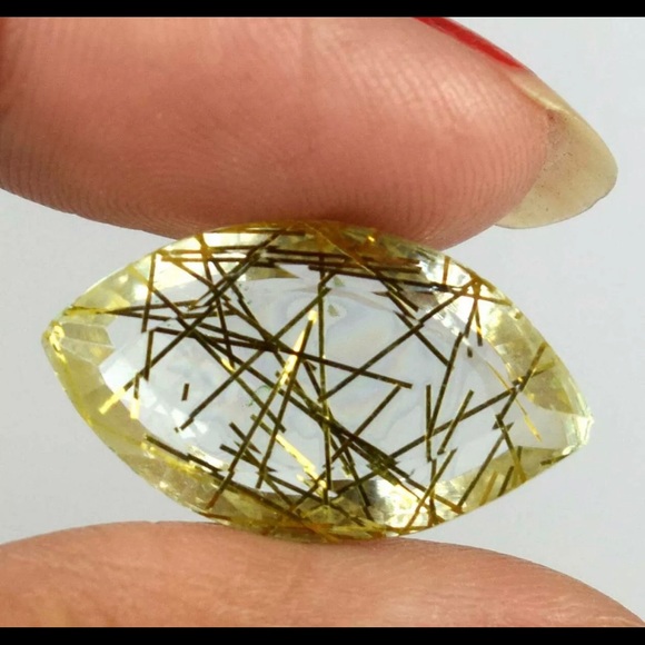 Natural 10.85 Ct Marquise Yellow Rutilated Quartz Certified
